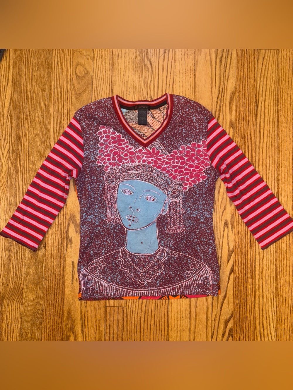 Vtg CUSTO BARCELONA 90s Y2K Pop Art 3/4 sleeve top shirt L